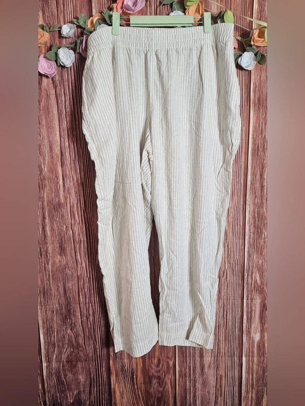 Old Navy Linen Blend Striped High Rise Straight Leg Pull On Pants Plus Size XXL